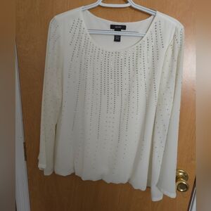 ALFANI, Ladies Tan Champagne Rose Shimmer Studded Blouse, NWT Medium